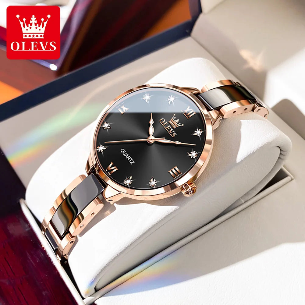 OLEVS 5872 Woman's Watch Fashion Elegant Quartz Movement Watch For Women Ceramic Steel Strap Waterproof Ladies Clock Reloj