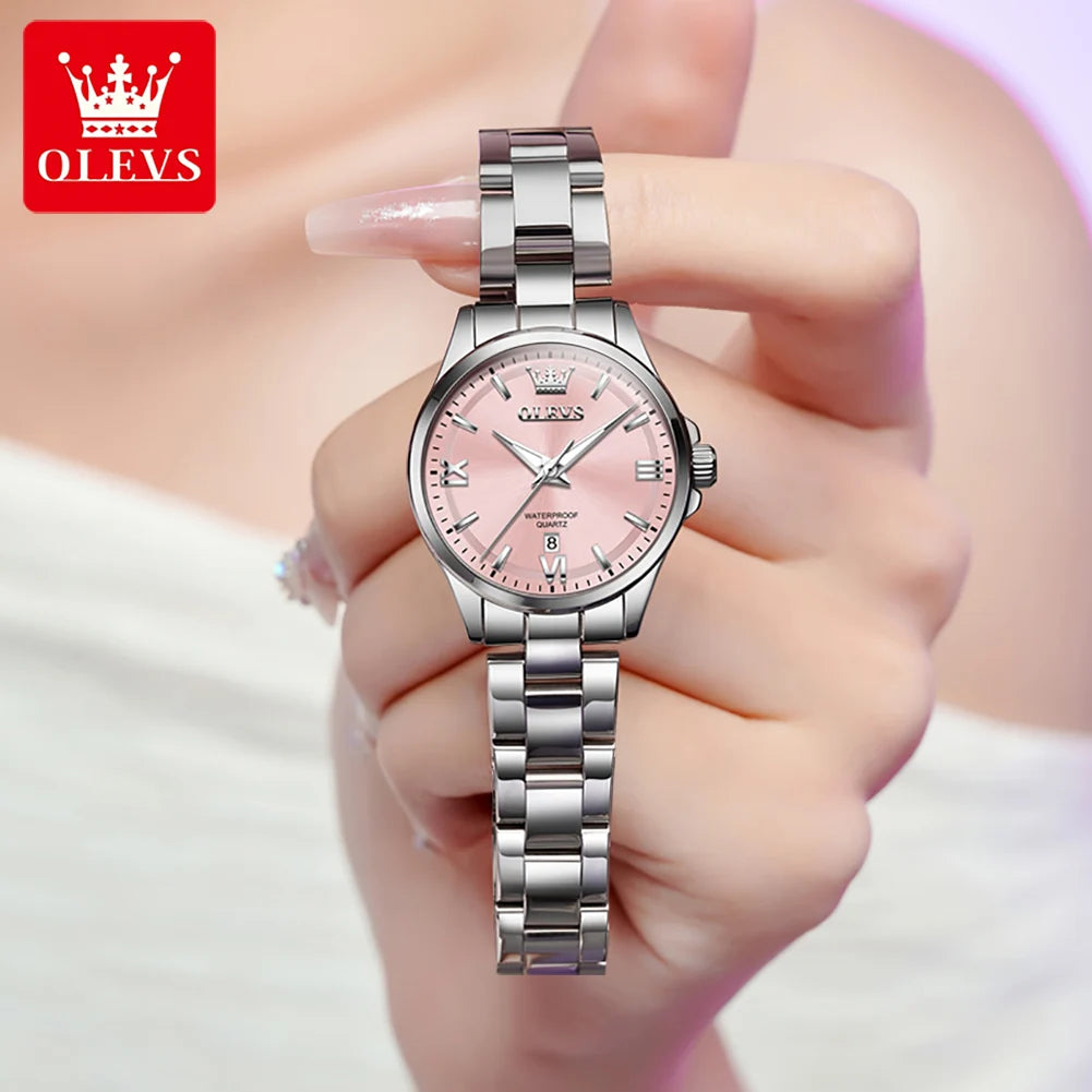 OLEVS 3668 Damenuhr, hochhartes beschichtetes Spiegelglas, Quarzuhr für Damen, Top-Marke, Kalender, 30 m wasserdicht, modische Armbanduhr