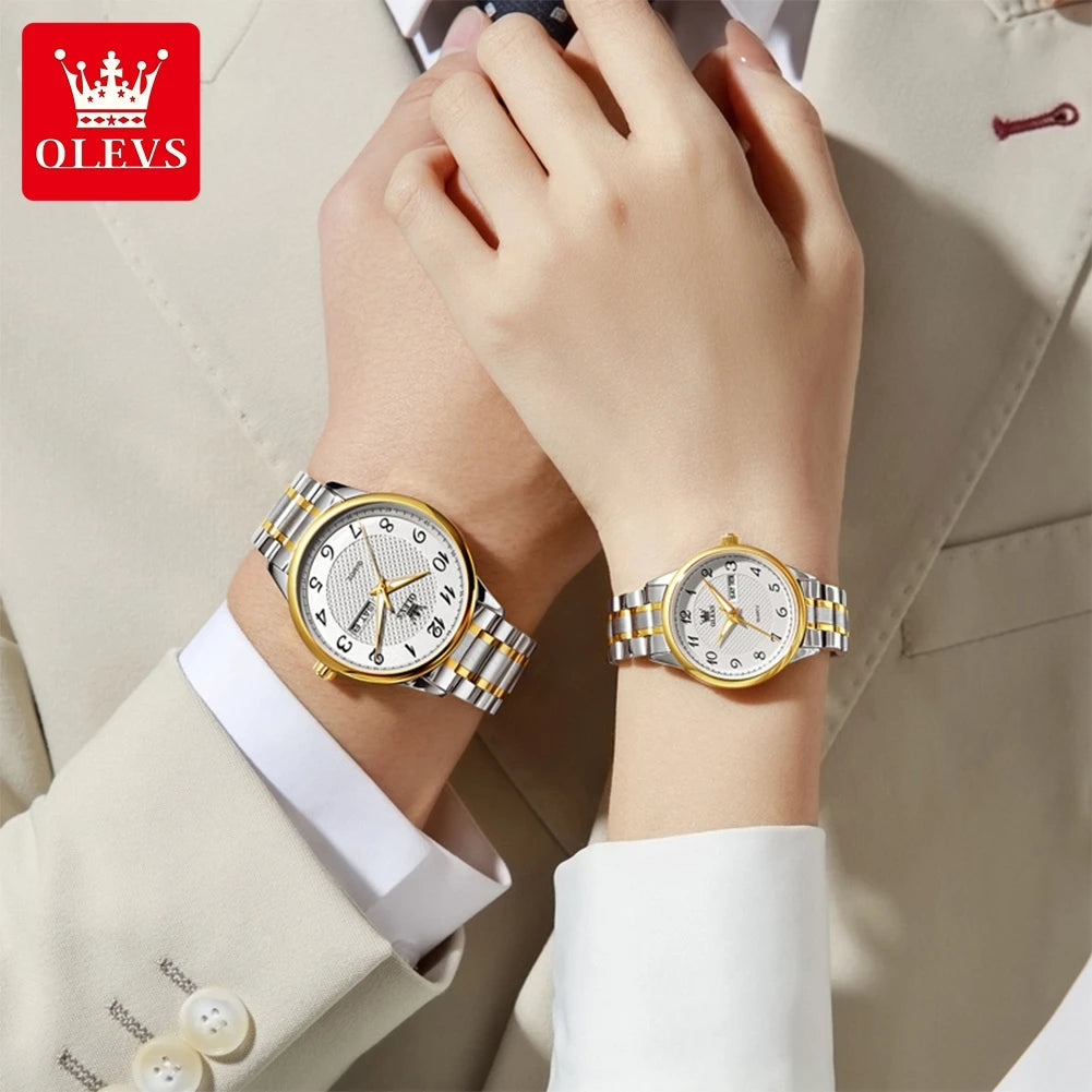 OLEVS 5667 Upgraded Couple Watch Original Luxury Imported Movement Quartz Watches For Men And Women Waterproof Luminous Reloj