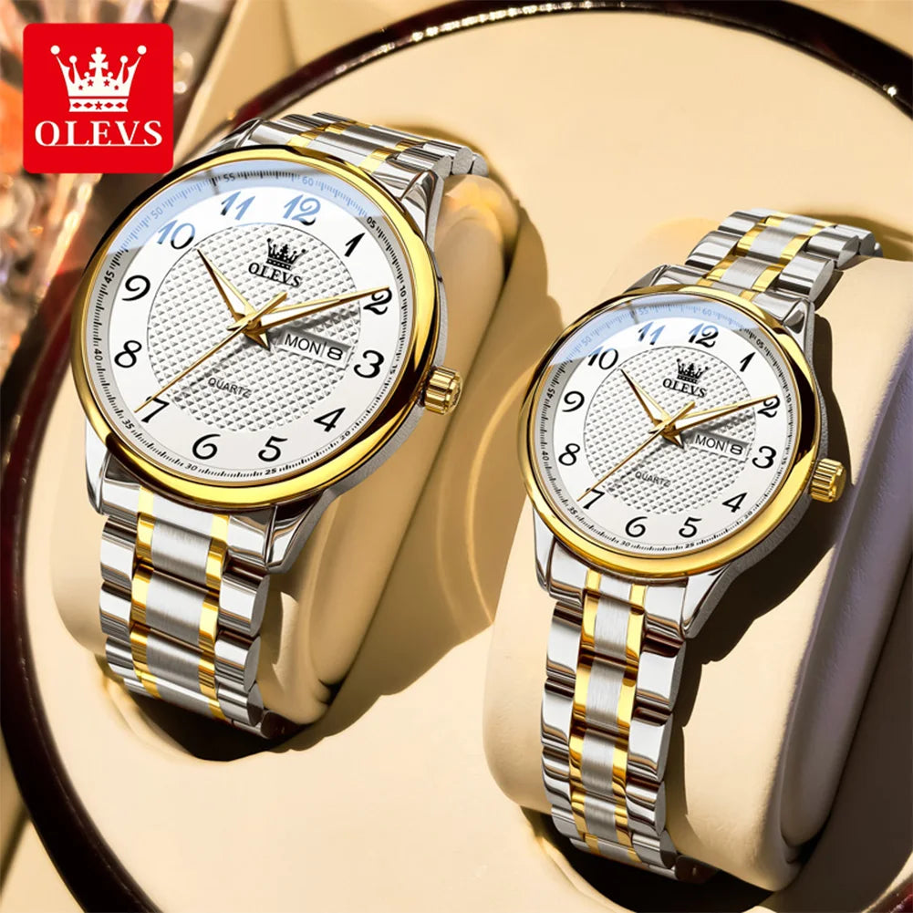 OLEVS 5667 Upgraded Couple Watch Original Luxury Imported Movement Quartz Watches For Men And Women Waterproof Luminous Reloj