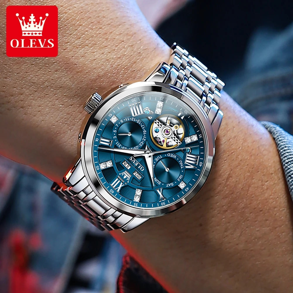 OLEVS 6701 Man Watches Top Brand Original Auto Date Mechanical Watch For Men Hollow Waterproof Stainless Steel Male Hand Clock