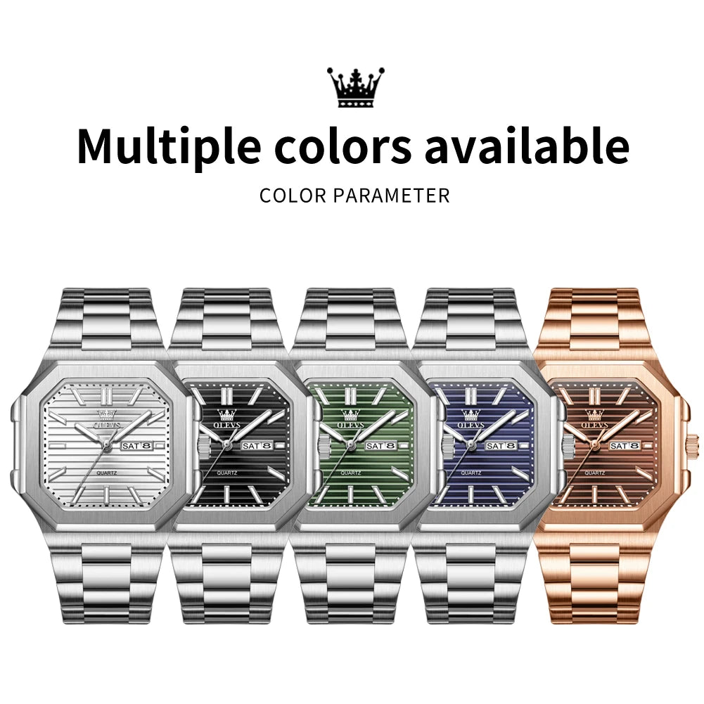OLEVS 3731 Fashion Week Datum Quadrat Quarz-Uhr Original Wasserdichte Leuchtende Uhren Für Herren Armbanduhr Großes Zifferblatt 44mm