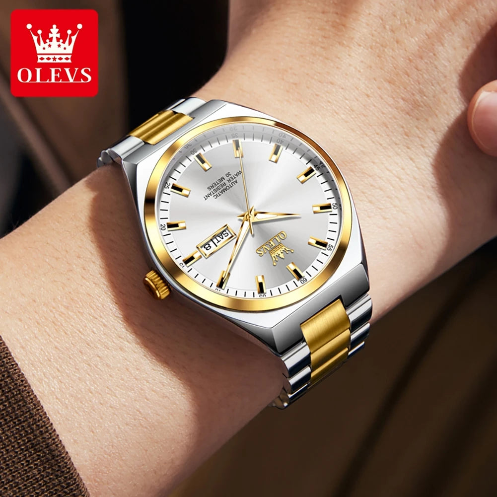 OLEVS 9907 Watches For Man Luxury Business Automatic Mechanical Wristwatch Waterproof Luminous Original Sport Week Date Watches