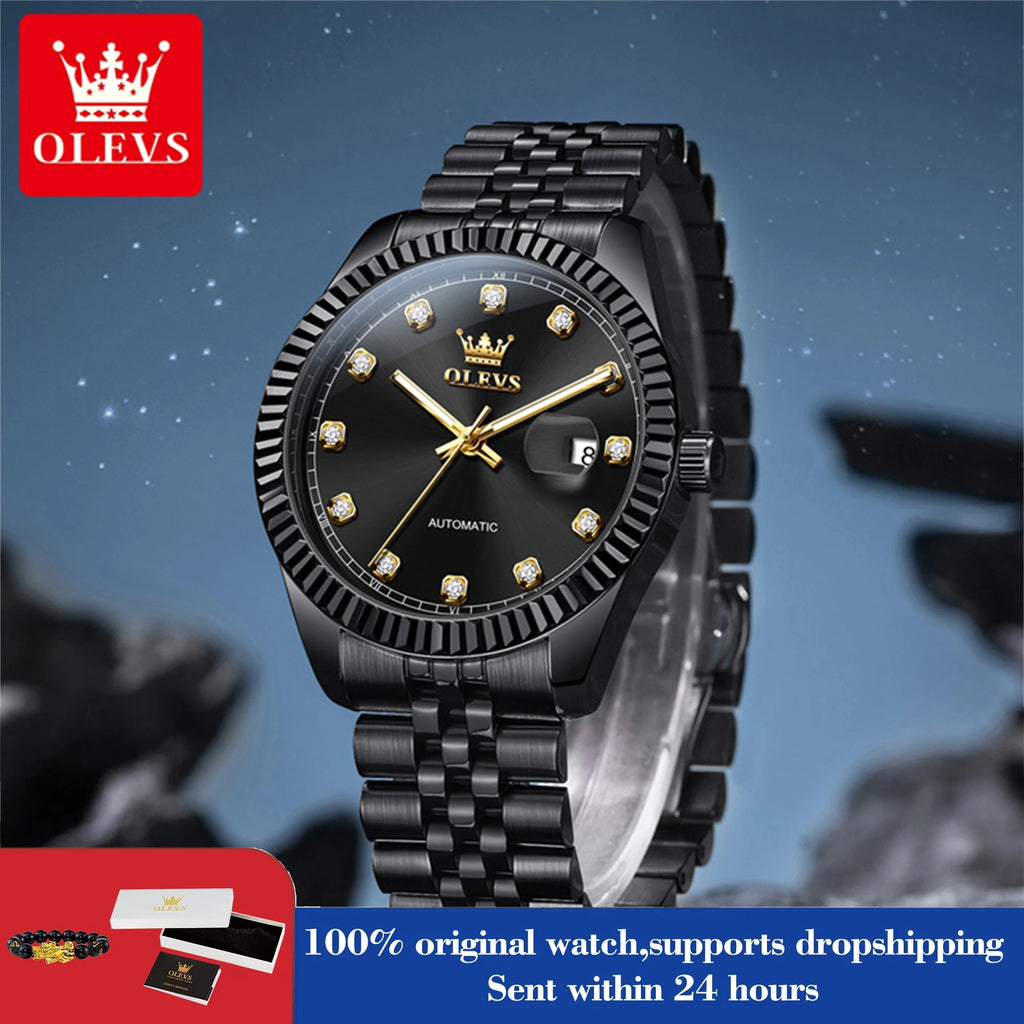 OLEVS 6743 Mens Watches Original Casual Fashion Automatic Mechanical Watches Waterproof Luminous Date Watches For Man Gifts Box