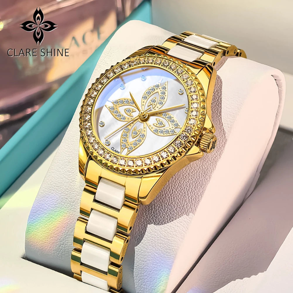 CLARE SHINE 1806 Damenuhren Mode Elegante Keramik Quarz Armbanduhr Wasserdichte Leuchtende Luxus Damenuhr Marke