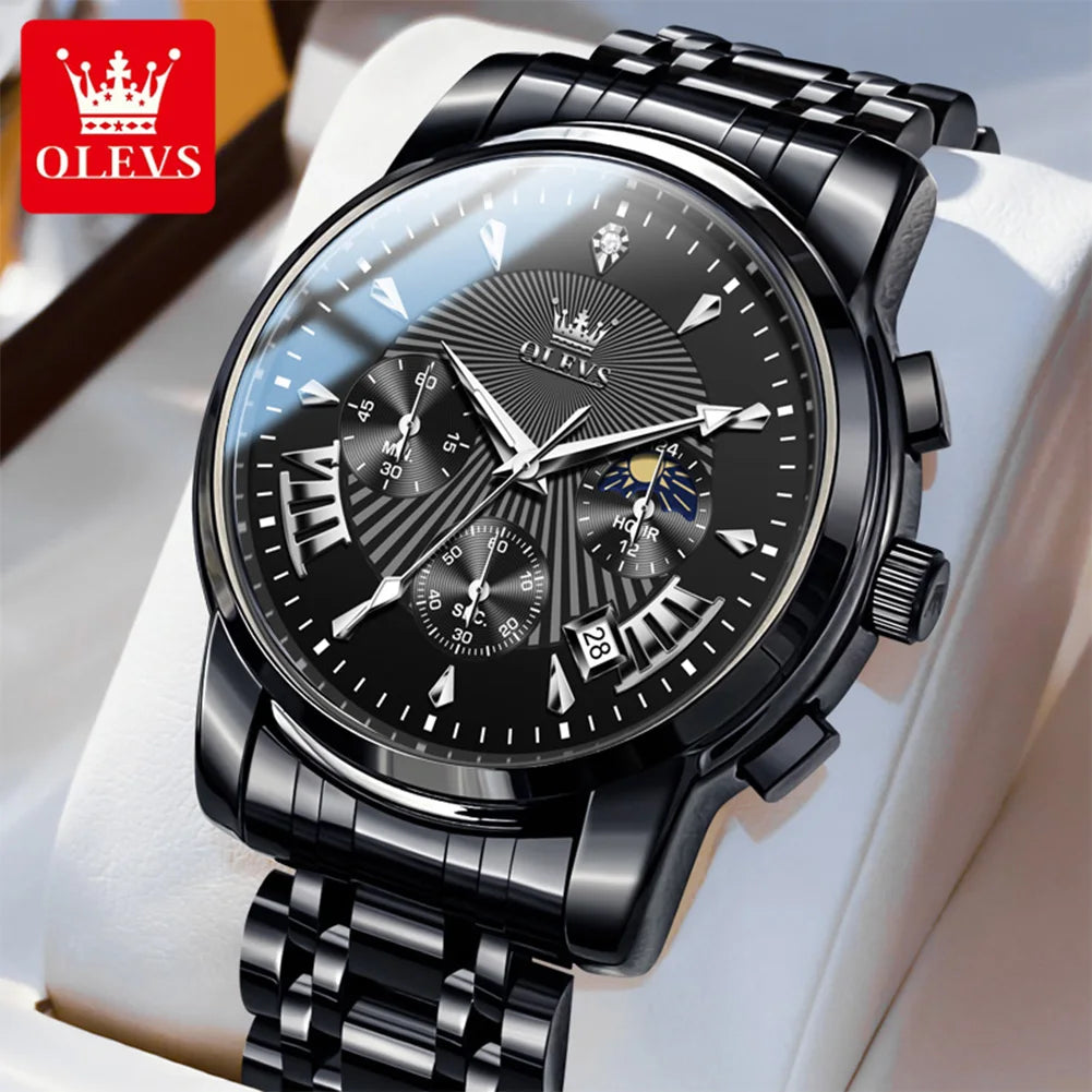 OLEVS 2892 Uhr Herren Schlicht Luxus Quarz Uhr für Herren Top Marke Chronograph Mondphase Wasserdichte Dress-Armbanduhr Leuchtend