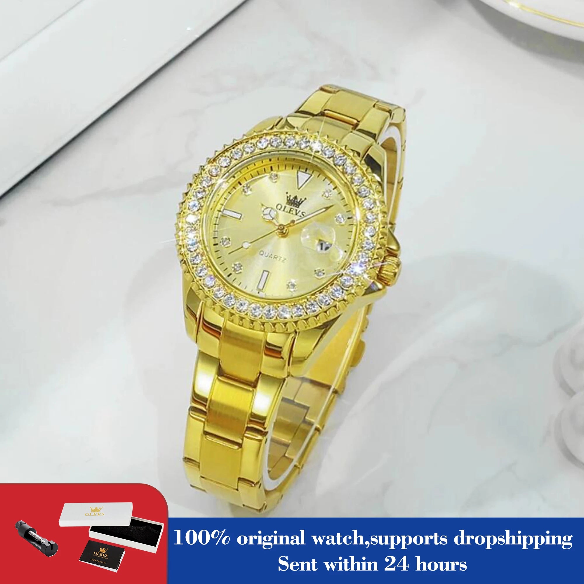 OLEVS 9945 Watch For Women Classic Fashion Date Waterproof Quartz Ladies Dress Hand Clock Luxury Diamond Scale Original Watches