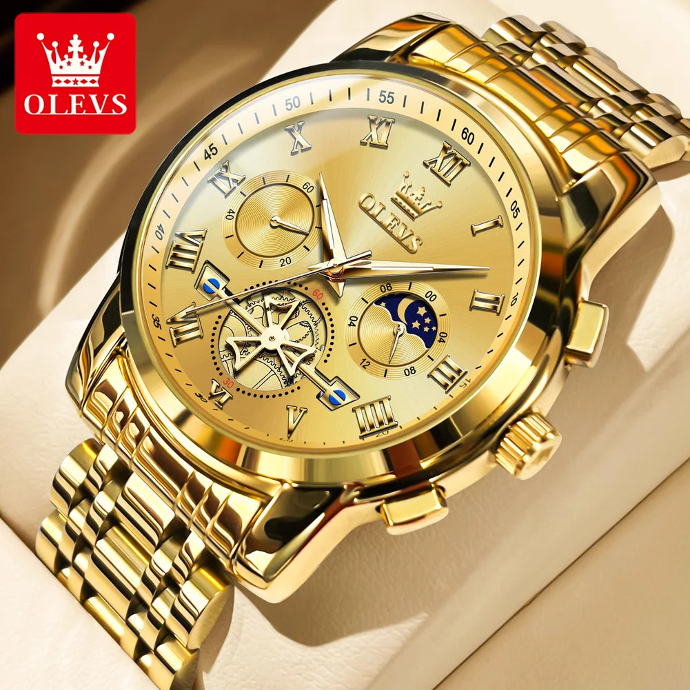 OLEVS 2859 Herrenuhr Mondphase Quarzuhr für Herren Wasserdicht Leuchtend Edelstahl Luxusmarke Original Armbanduhr Herren