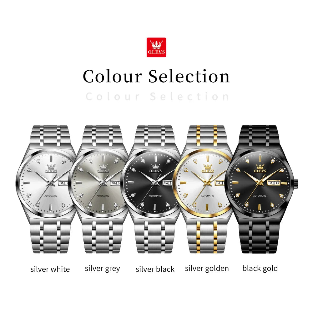 OLEVS 9811 Original Sport Week Date Watches For Man Luxury Business Automatic Mechanical Wristwatch Waterproof Luminous Big Dial