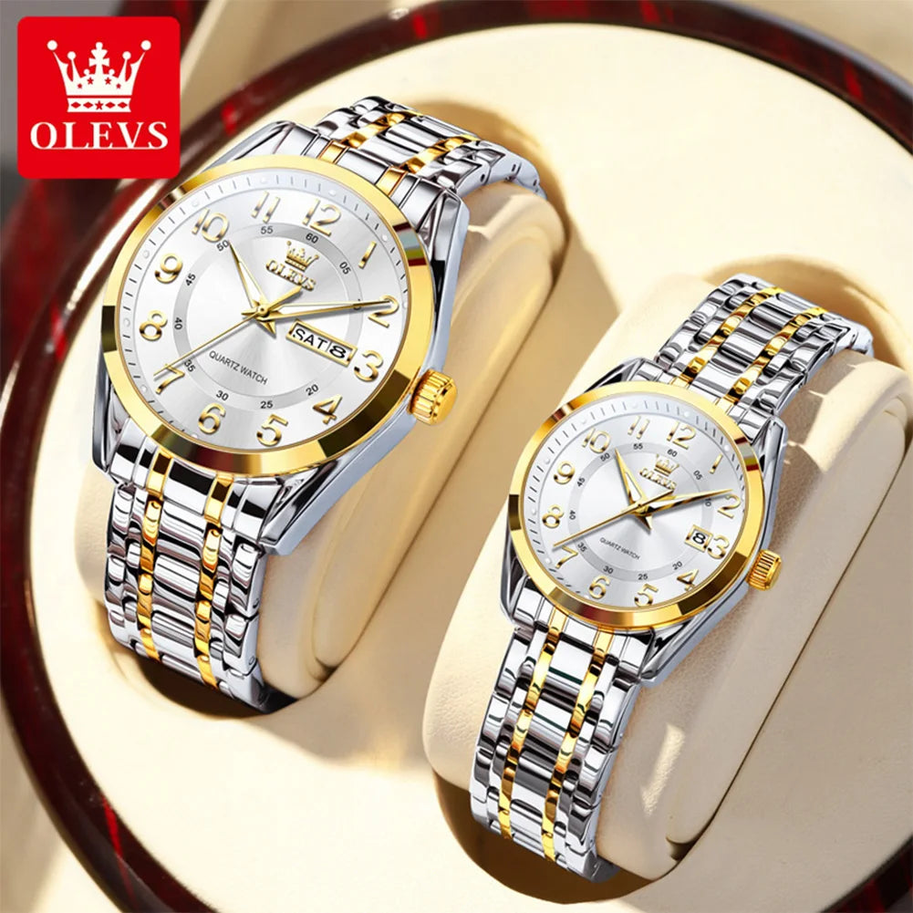 OLEVS 3666 Paar Uhr Luxus Business Top Marke Wasserdicht Leuchtende Dress Handuhr Original Zahlenskala Datum Modeuhr