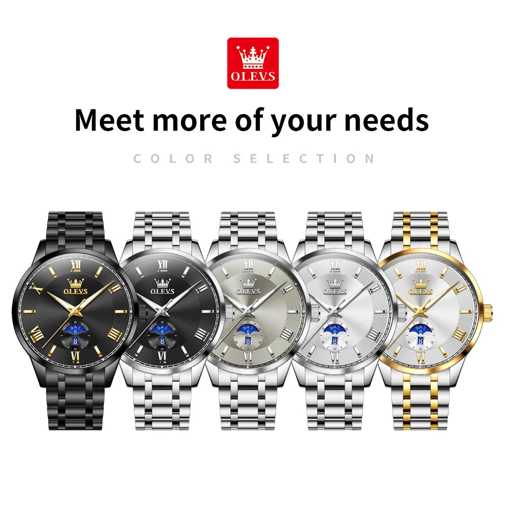 OLEVS 3638 Uhr für Herren, Business, wasserdicht, leuchtend, römische Skala, Mode-Quarz-Armbanduhr, Wochentags- und Datumsanzeige, Original-Herrenuhr