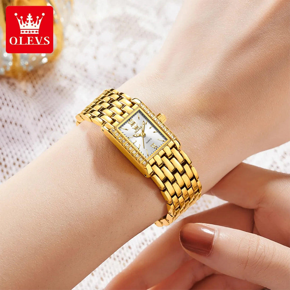 OLEVS 3700 Quartz Watch For Women Waterproof Original Fashion Steel Strap Hand Clock Top Brand Luxury Business Woman Watches