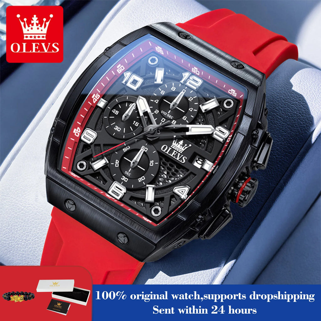 OLEVS 2976 Herrenuhr Chronograph Datum Quarzuhr für Herren Ziffernskala Tonneau Großes Zifferblatt Wasserdichtes Silikonarmband Armbanduhr