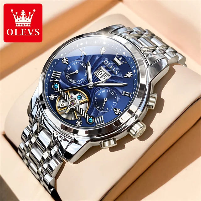OLEVS 9910 Watch for Men Automatic Mechanical Men's Wristwatches Luxury Skeleton Stainless Steel Waterproof Original Man Watch