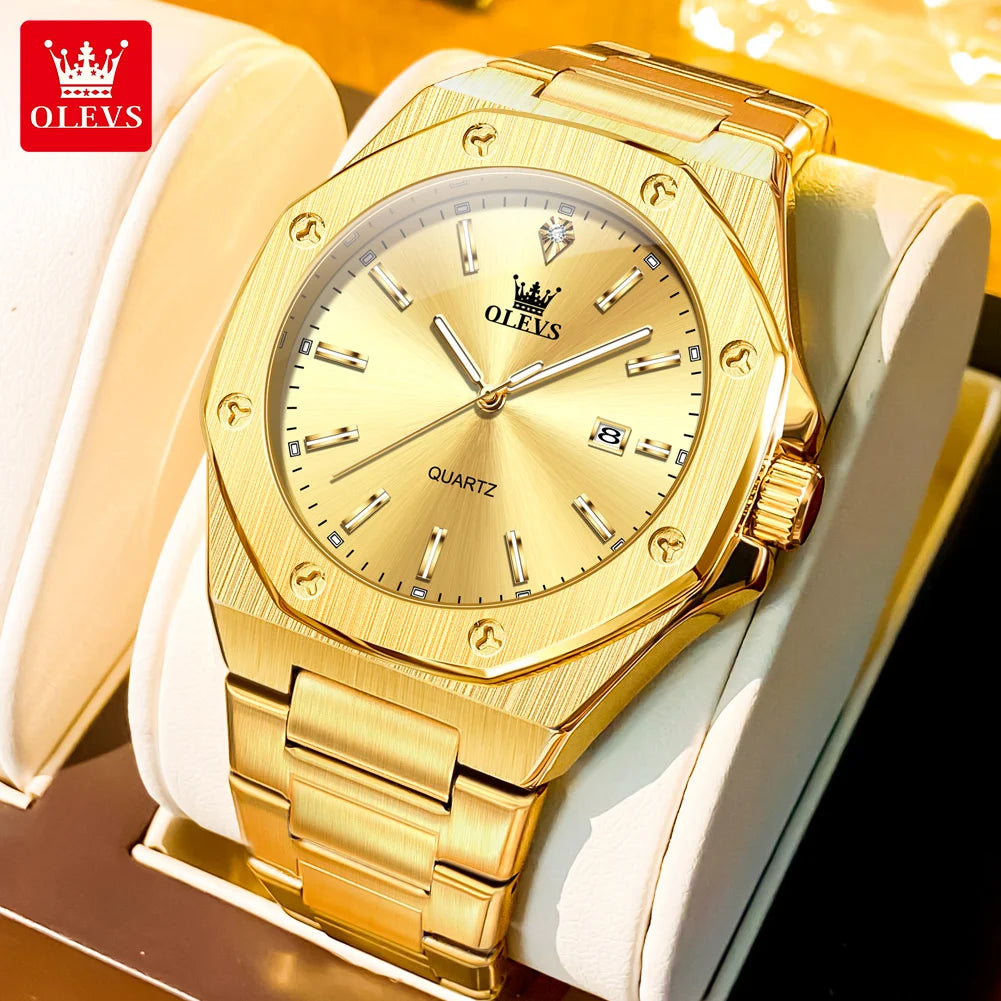 OLEVS 3613 Uhr für Herren, original luxuriös, Datum, Leuchtzeiger, Quarz, Business, Armbanduhr, wasserdicht, Edelstahlarmband, Herrenuhr