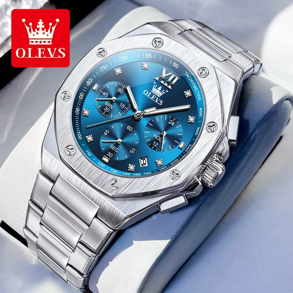 OLEVS 3626 Herrenuhr Mode Chronograph Quarzuhr für Herren Automatisches Datum Edelstahl Luxus-Handuhr Wasserdicht Leuchtend