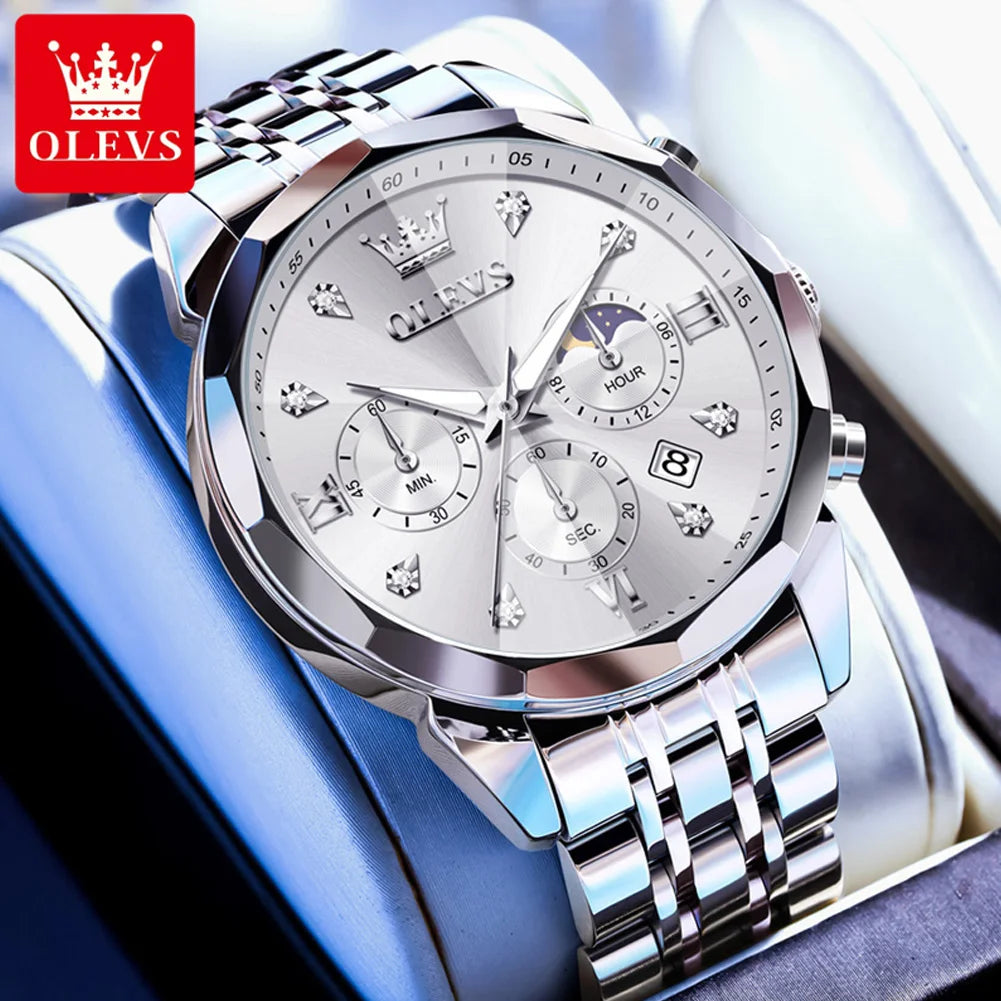 OLEVS 3670 Herrenuhr Mode Datum Mondphase Leuchtende Quarzuhr für Herren Luxus Chronograph Wasserdicht Business-Armbanduhr