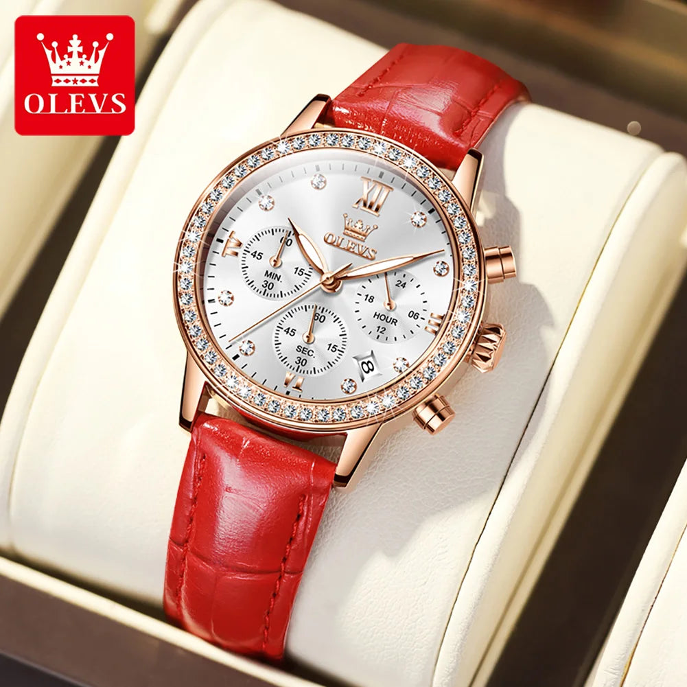 OLEVS 9933 Women's Watch Luxury Diamond Quartz Watch For Women Chronograph Calendar Top Brand Wristwatch Waterproof Luminous