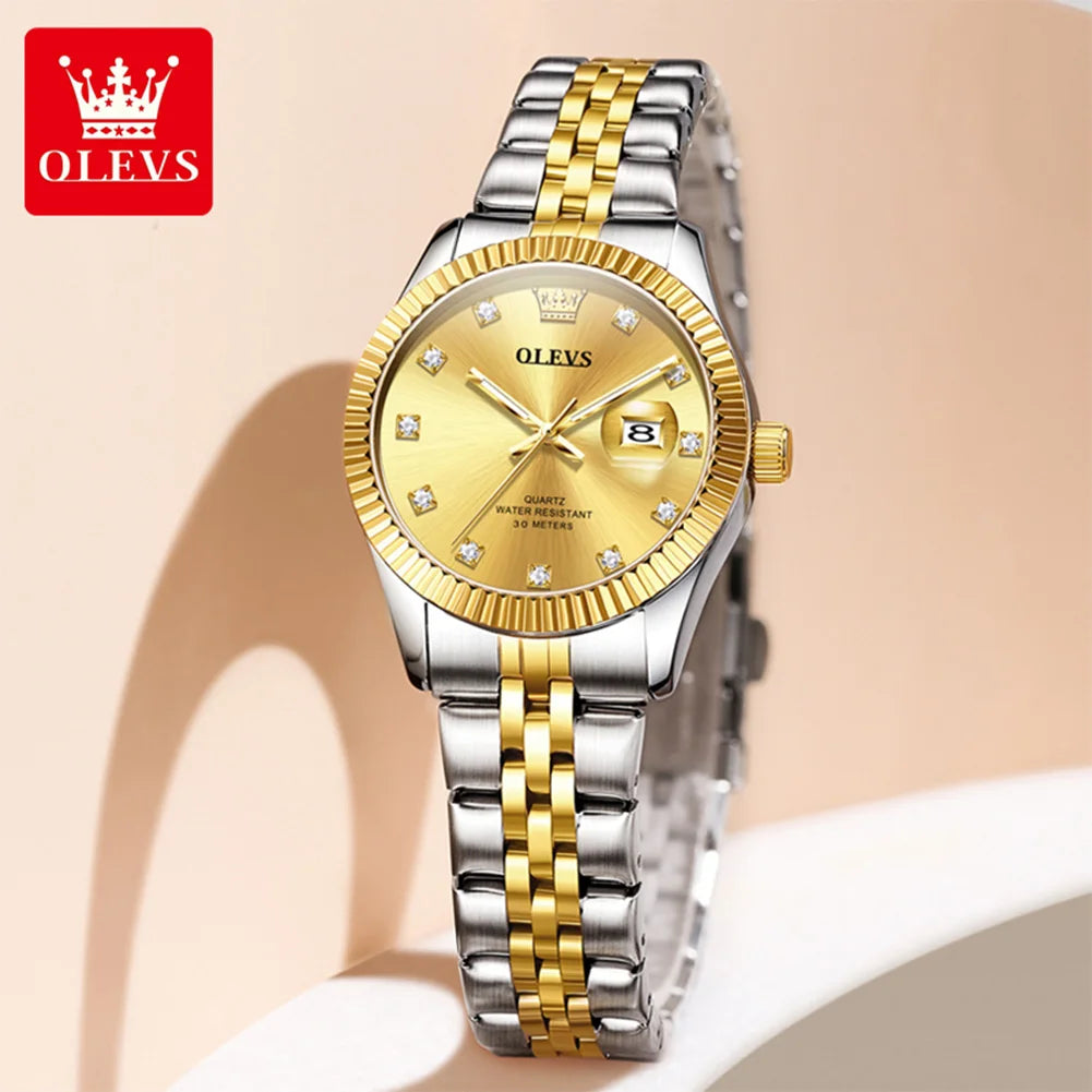OLEVS 3705 Damenuhr 30M Wasserdicht Datumsquarz Armbanduhr Für Frauen Hohe Härte Spiegel Diamantskala Luxus Damen Quarzuhr