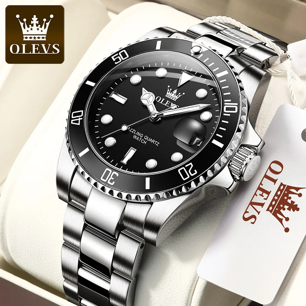 OLEVS 5885 Watch For Men Top Brand Waterproof Stainless Steel Calendar Fashion Man Hand Clock Original Classic Male Wrist Watch