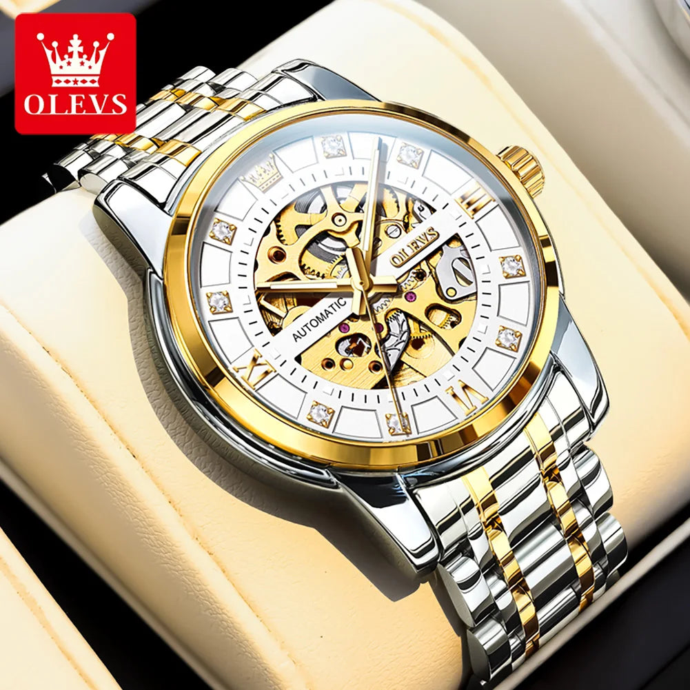 OLEVS 9901 Mens Watch Skeleton Mechanical Watches For Man Waterproof Luminous Man Dress Hand Clock Original Luxury Brand