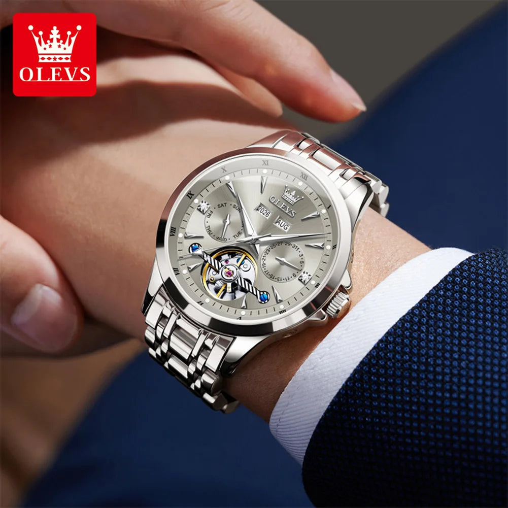 OLEVS 7091 Men's Watch Fashion Automatic Mechanical Watches For Man Top Brand Original Waterproof Luminous  Man Hand Clock Reloj