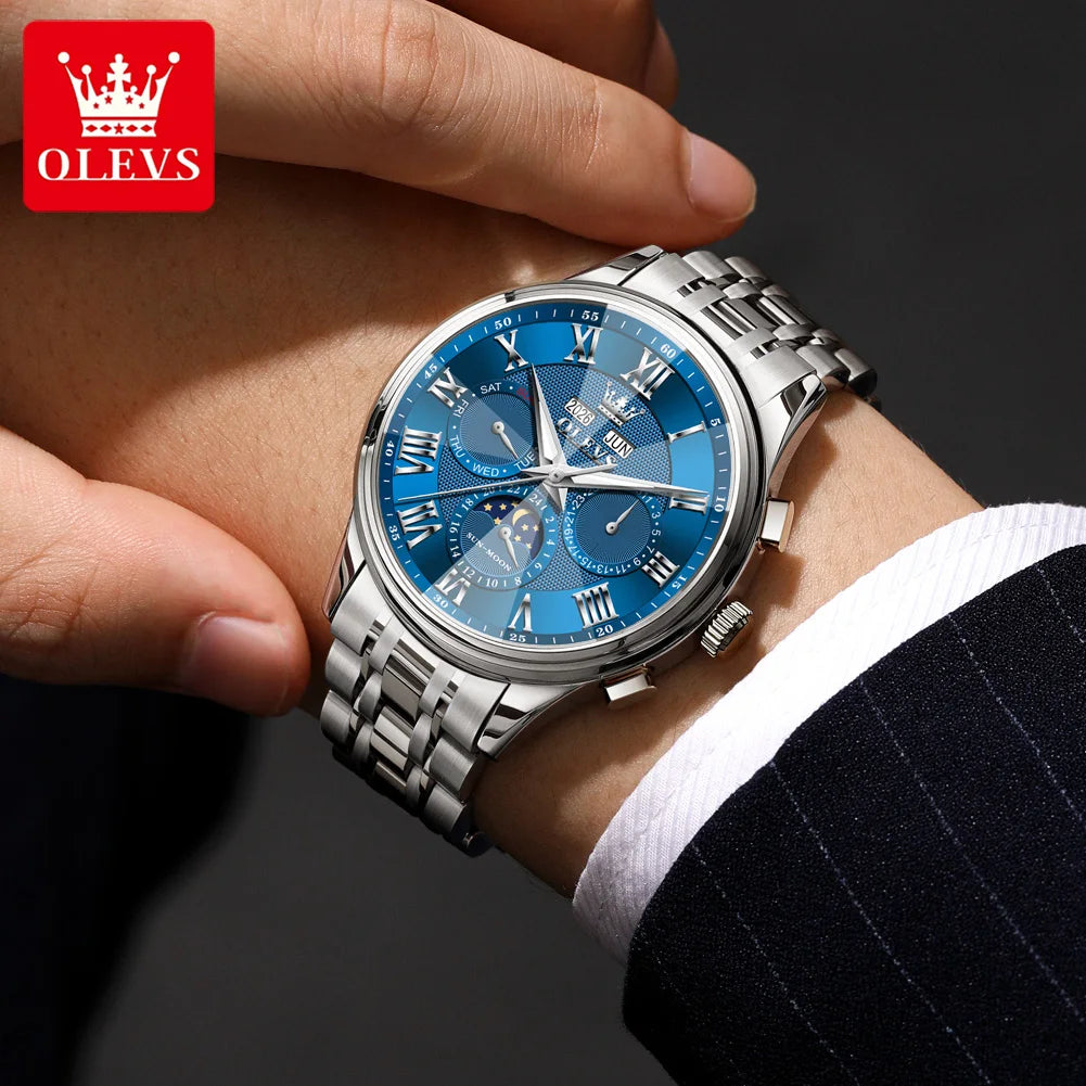 OLEVS 7113 Man Watch Luxury Moon Phase Mechanical Watches For Men Waterproof Automatic Date Week Watch Hand Clock Gifts Box