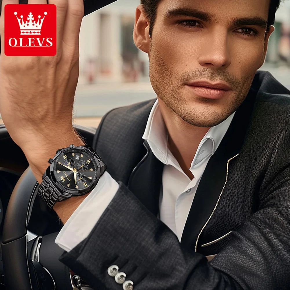 OLEVS 3670 Herrenuhr Mode Datum Mondphase Leuchtende Quarzuhr für Herren Luxus Chronograph Wasserdicht Business-Armbanduhr