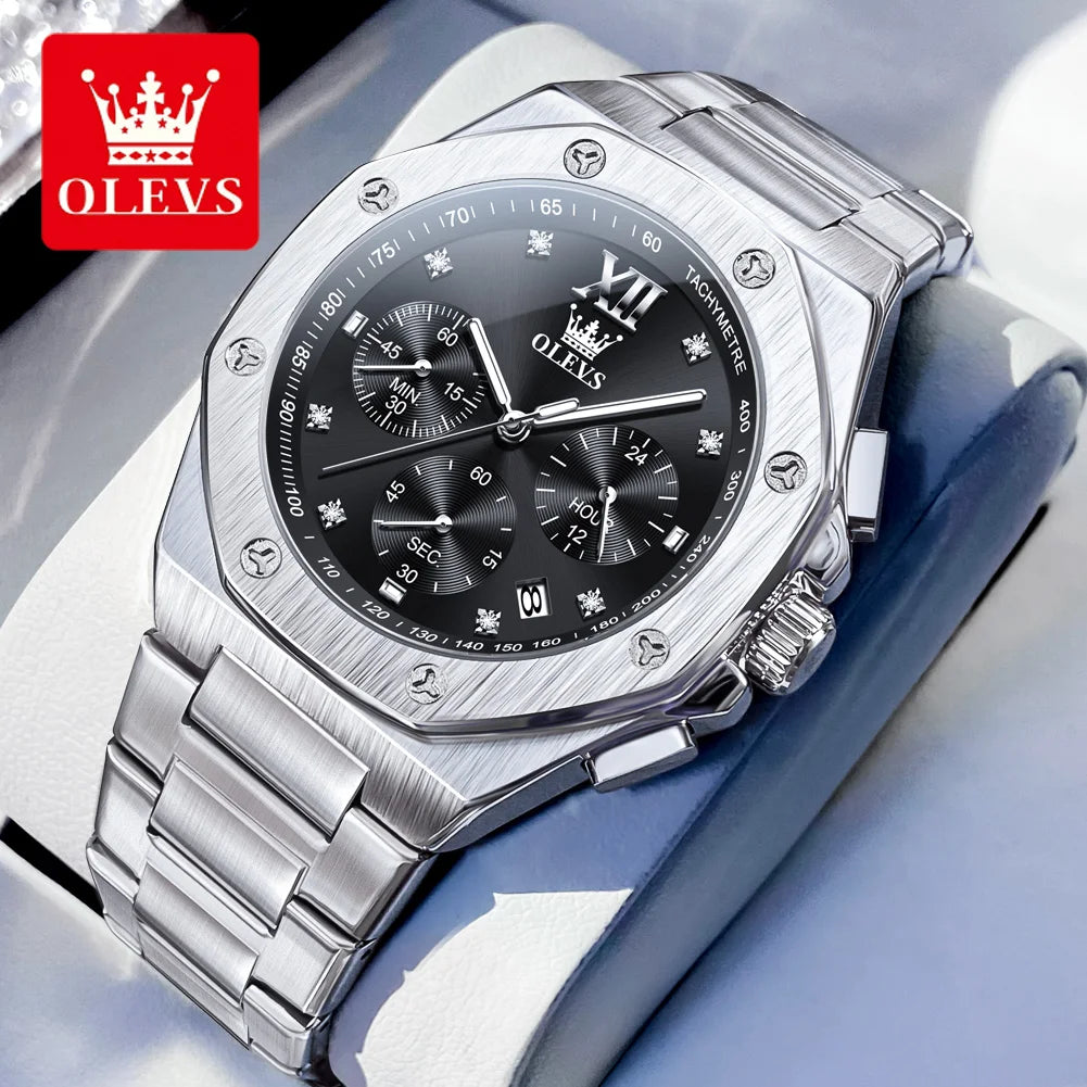 OLEVS 3626 Herrenuhr Mode Chronograph Quarzuhr für Herren Automatisches Datum Edelstahl Luxus-Handuhr Wasserdicht Leuchtend