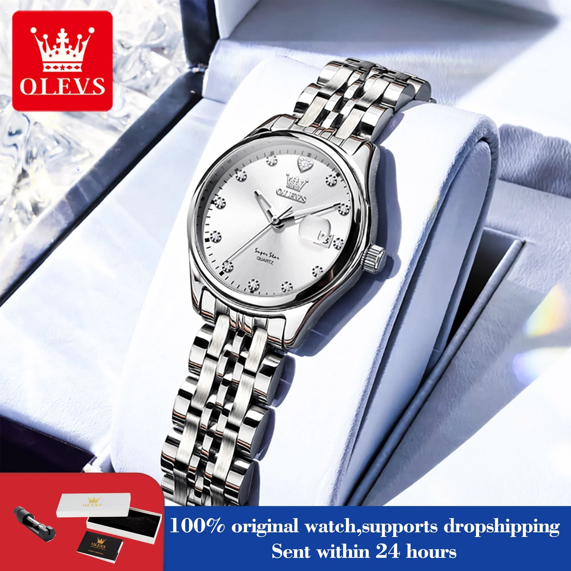 OLEVS 5649 Woman Watch 30M Waterproof Date Quartz Watch For Women Steel Strap Zircon Scale Luxury Elegant Ladies Hand Clock