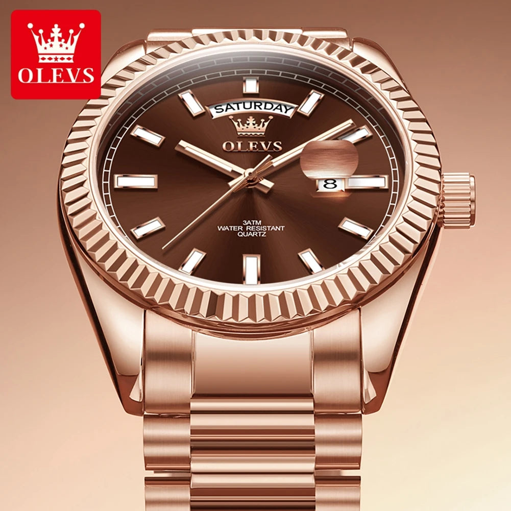 OLEVS 5650 Watches For Man Original Chronograph Date Quartz Watch Steel Strap Waterproof Luminous Top Brand Mens Watch Gifts