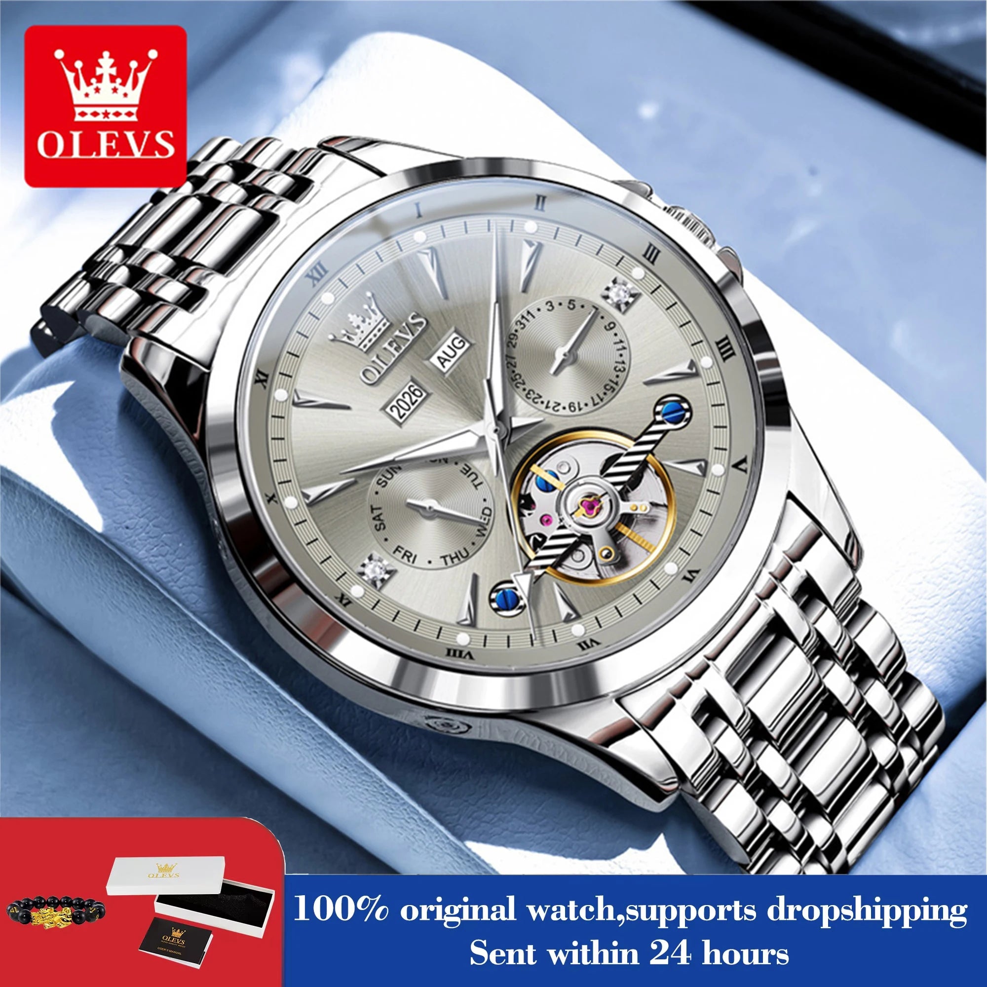 OLEVS 7091 Men's Watch Fashion Automatic Mechanical Watches For Man Top Brand Original Waterproof Luminous  Man Hand Clock Reloj
