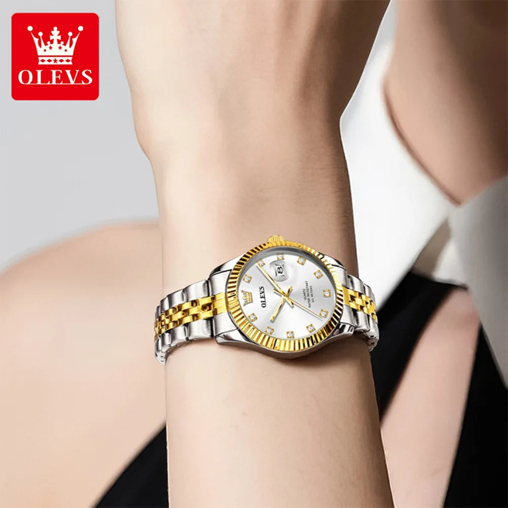 OLEVS 3705 Damenuhr 30M Wasserdicht Datumsquarz Armbanduhr Für Frauen Hohe Härte Spiegel Diamantskala Luxus Damen Quarzuhr
