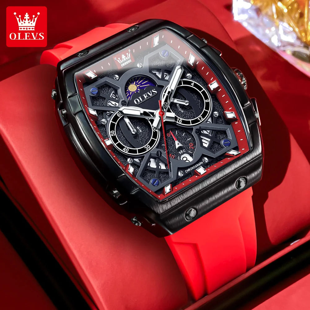 OLEVS 2942 Luxus-Chronograph Quarzuhr für Herren 44mm großes Zifferblatt Mondphase Zeigeruhr Datum wasserdicht Original Modeuhren