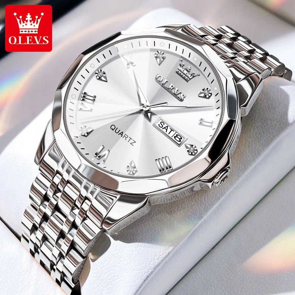 OLEVS 9931 Watch For Men Women Roman Scale Quartz Couple Watch Rhombus Mirror Auto Date Wristwatch Luxury Waterproof Hand Clock