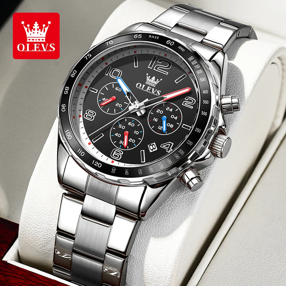 OLEVS TY714 Yeni Özel Moda Kuvars Erkek Kol Saati 42mm Büyük Sayı Kadran Paslanmaz Çelik Erkek Saatleri Kronograf Kol Saati
