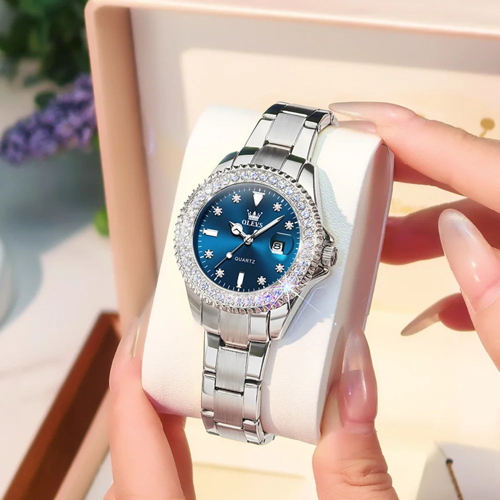 OLEVS 9945 Watch For Women Classic Fashion Date Waterproof Quartz Ladies Dress Hand Clock Luxury Diamond Scale Original Watches