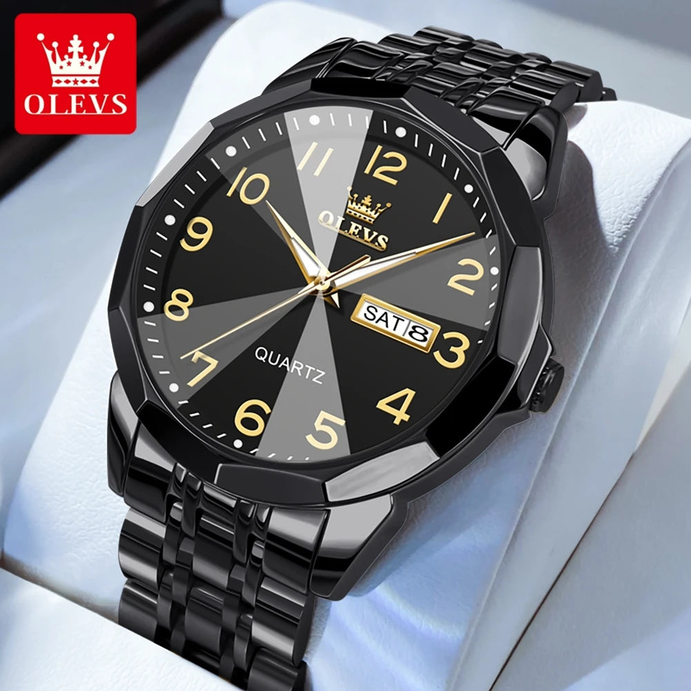 OLEVS 9970 Couple Watch For Men Women Luxury Number Dial Rhombus Mirror Quartz Hand Clock Stainless Steel Original Dress Watches