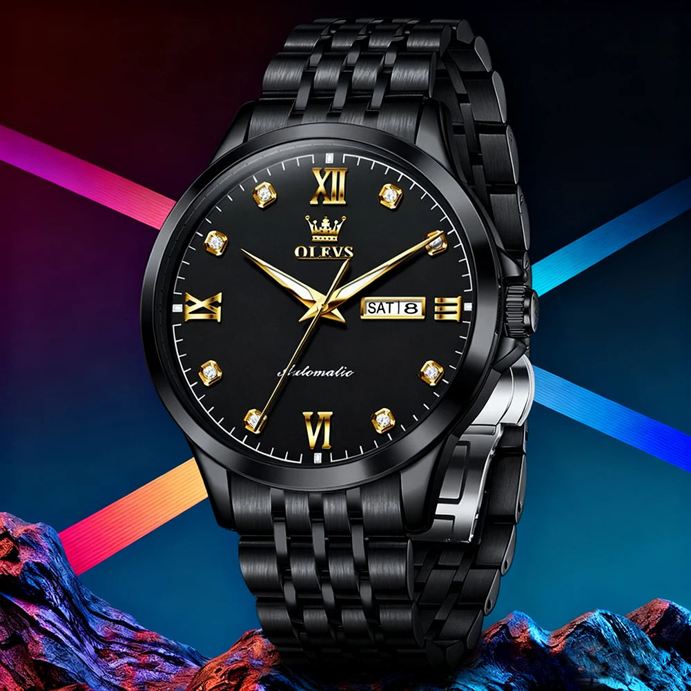 OLEVS 7092  Mens Watch Original Luxury Brand Mechanical Watches Waterproof Stainless Steel Date Week Watches For Man Gifts
