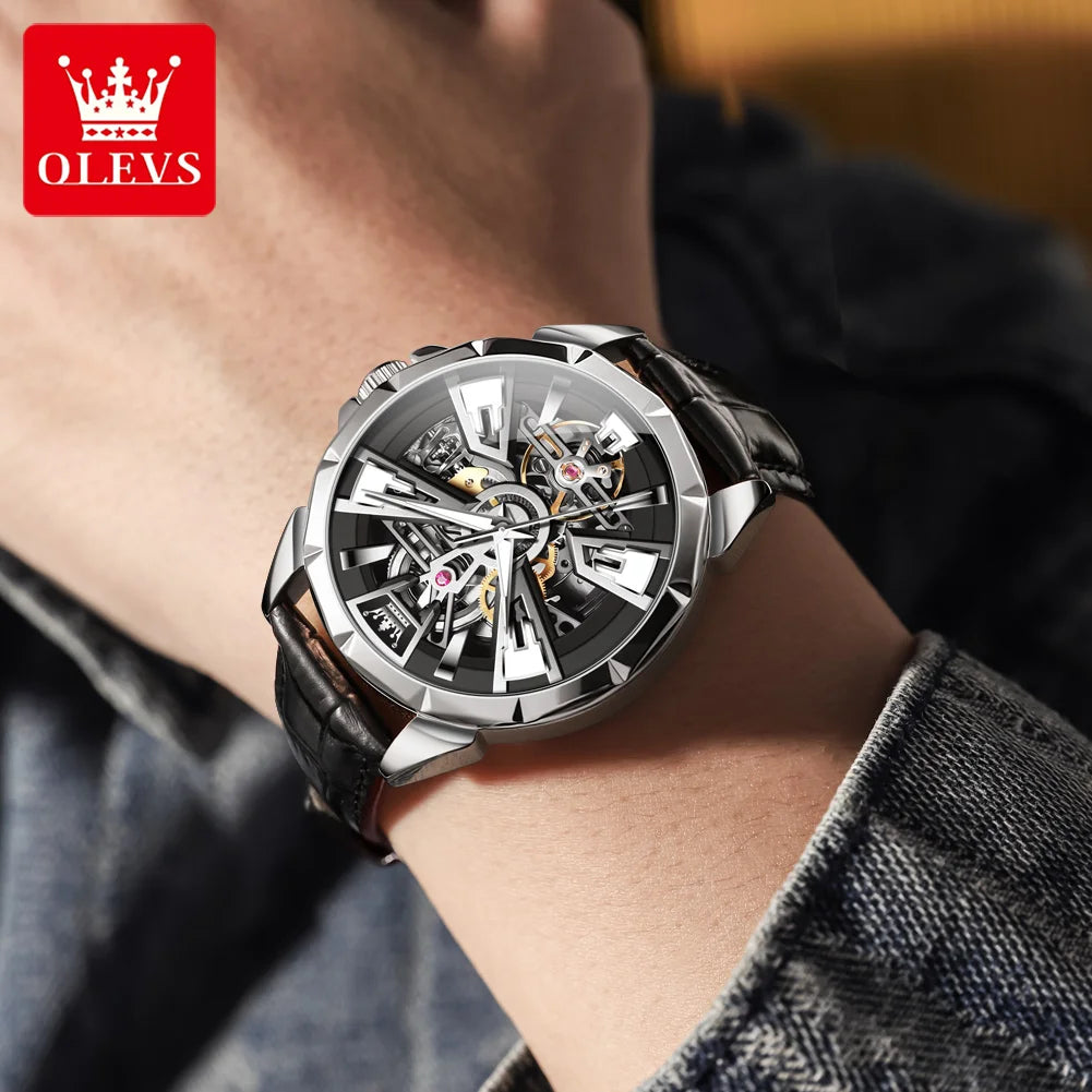 OLEVS 7051 Watch For Men Fashion Hollow Automatic Mechanical Male Hand Clock Waterproof Luminous Original Sport Man Watches