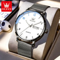 OLEVS 2996 Neue Uhren Herren Original Wochentag Quarzarmbanduhren Wasserdichte Leuchtuhren für Herren Geschenkbox Slim Reloj