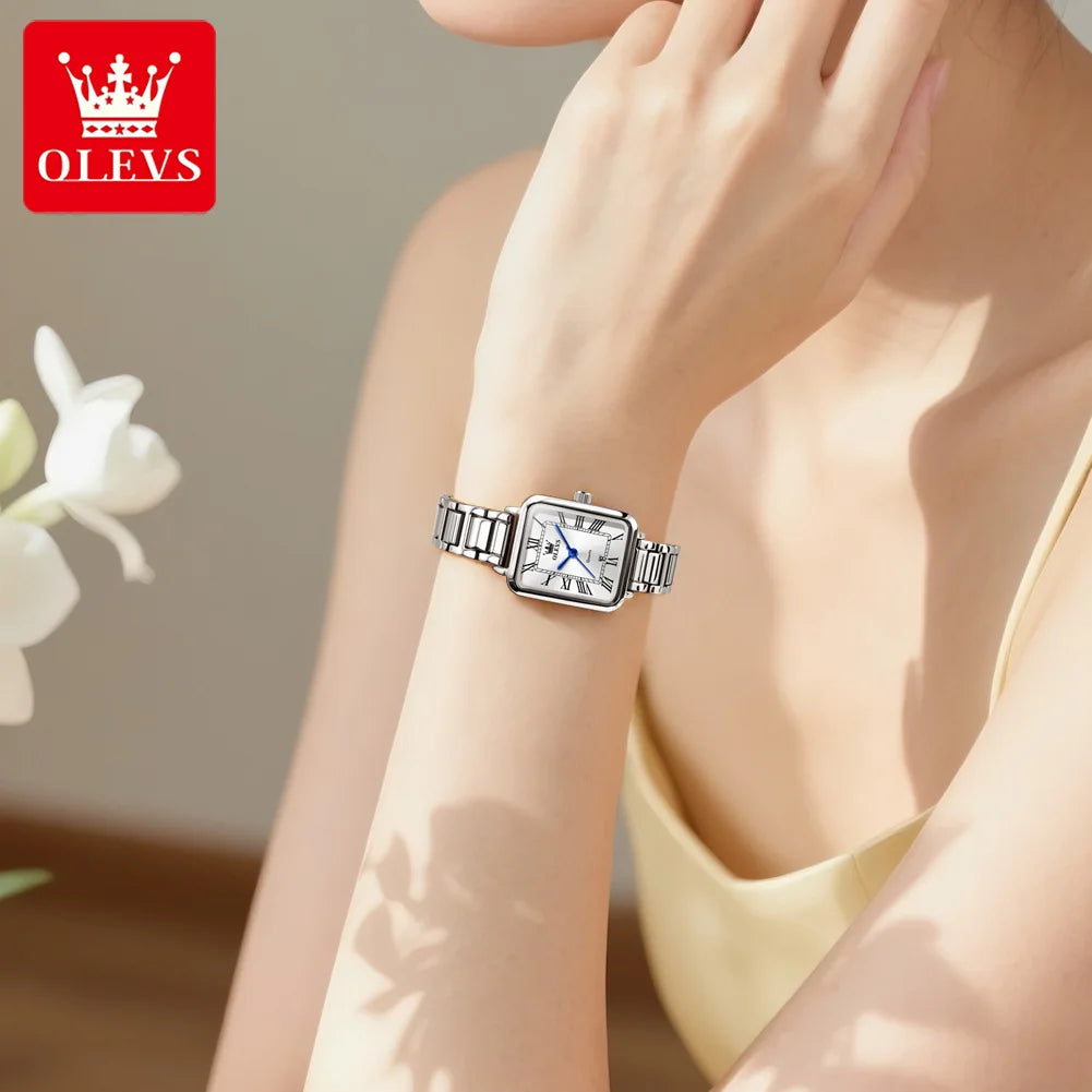 OLEVS 5641 Woman Quartz Watch Thin Case Roman Scale Waterproof Watch For Women Steel Strap Original Calendar Classic Hand Clock