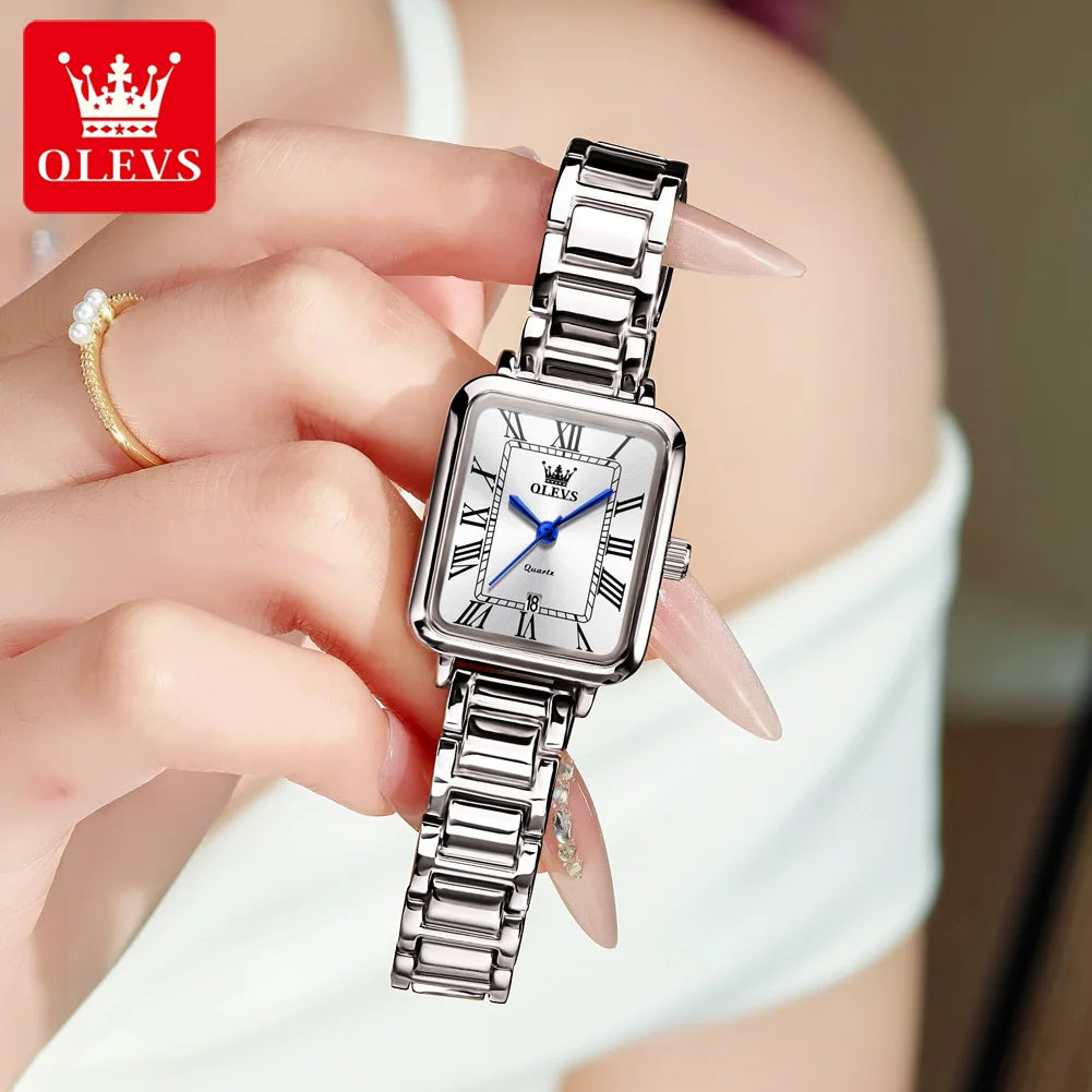 OLEVS 5641 Woman Quartz Watch Thin Case Roman Scale Waterproof Watch For Women Steel Strap Original Calendar Classic Hand Clock