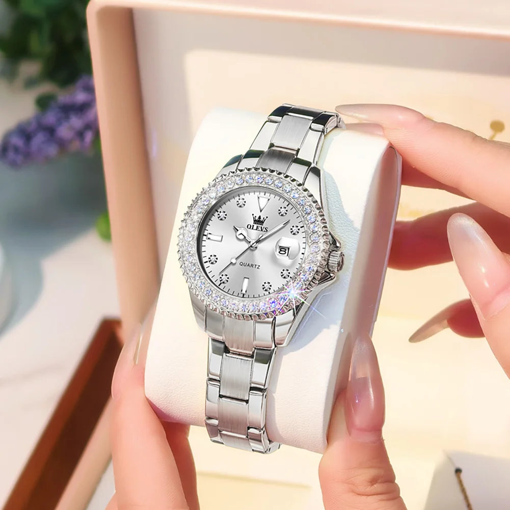 OLEVS 9945 Watch For Women Classic Fashion Date Waterproof Quartz Ladies Dress Hand Clock Luxury Diamond Scale Original Watches