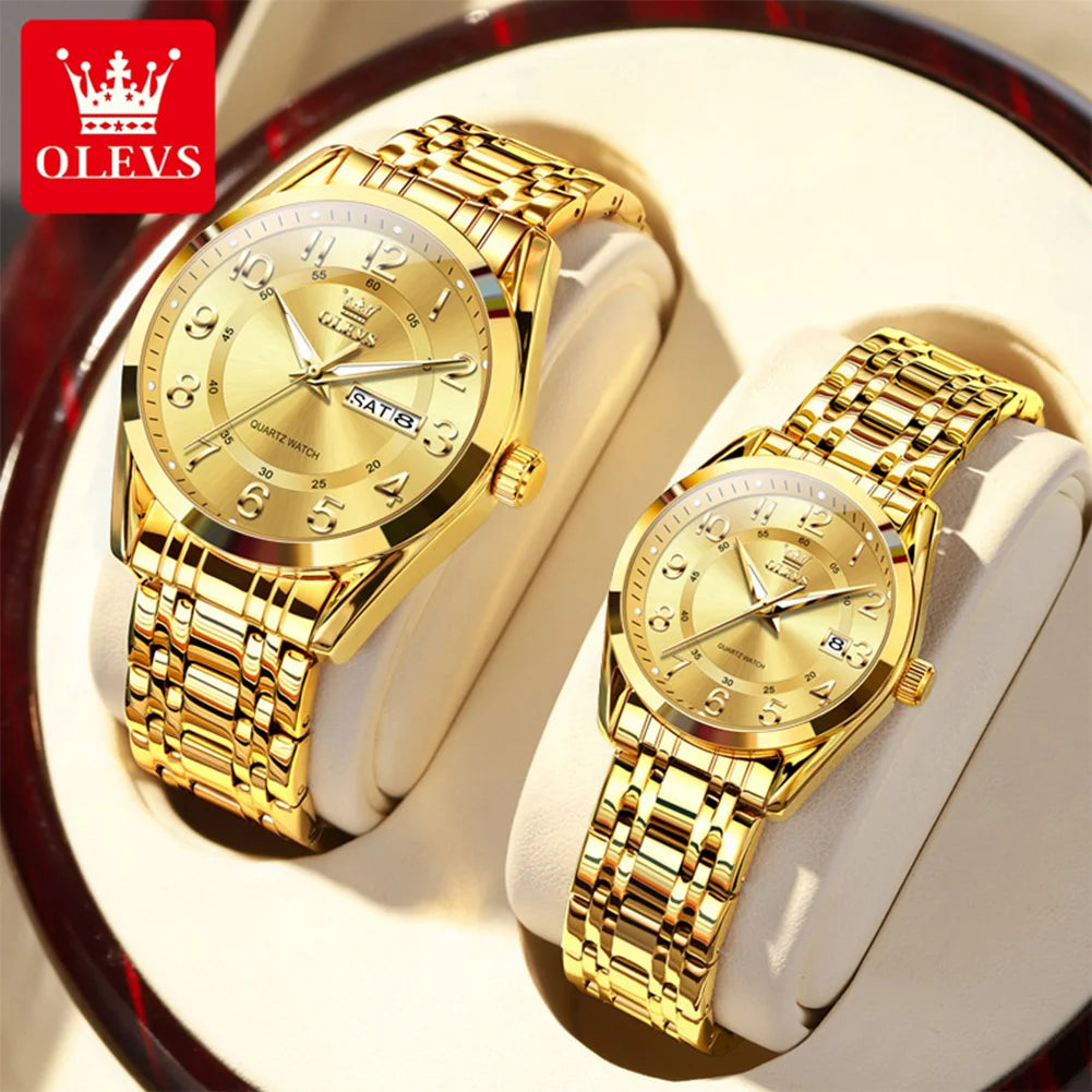 OLEVS 3666 Paar Uhr Luxus Business Top Marke Wasserdicht Leuchtende Dress Handuhr Original Zahlenskala Datum Modeuhr