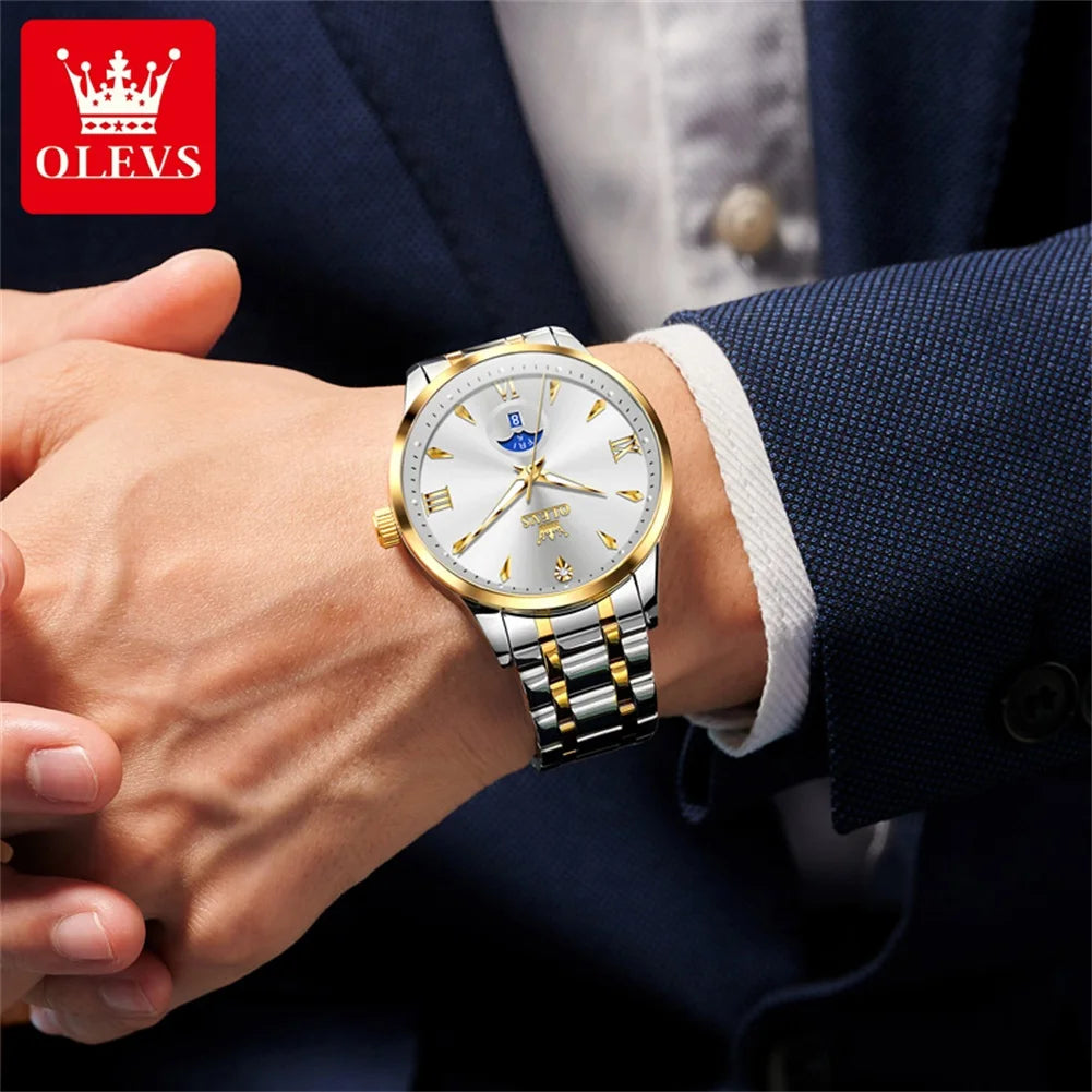 OLEVS 3646 Herrenuhr Stahlarmband Original Mode Quarzuhr Für Männer Wochentag Datumsanzeige Wasserdicht Leuchtend Luxus Armbanduhr