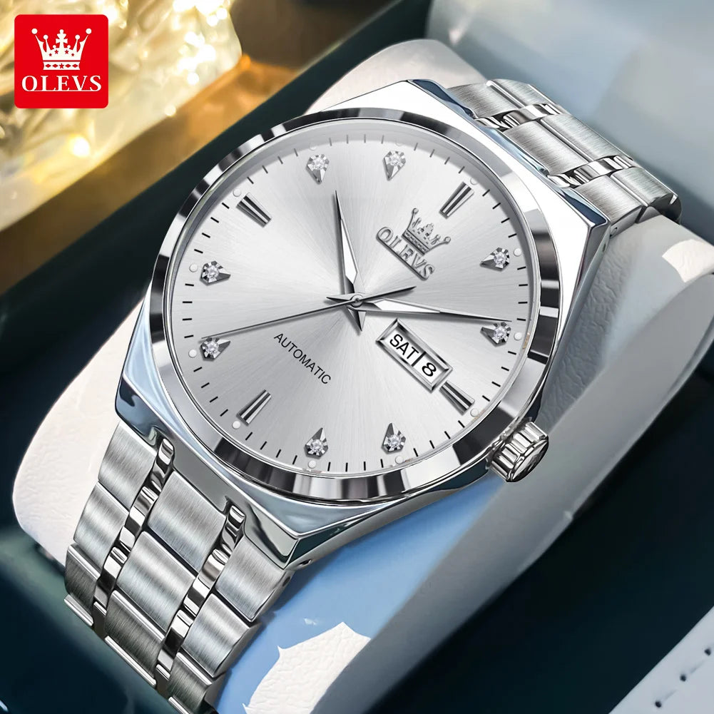 OLEVS 9811 Original Sport Week Date Watches For Man Luxury Business Automatic Mechanical Wristwatch Waterproof Luminous Big Dial