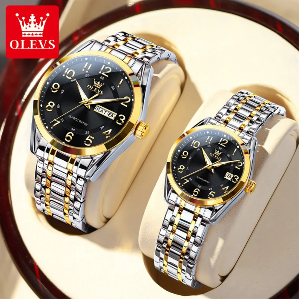 OLEVS 3666 Paar Uhr Luxus Business Top Marke Wasserdicht Leuchtende Dress Handuhr Original Zahlenskala Datum Modeuhr