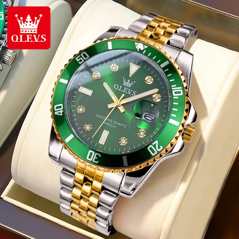 OLEVS 9809 Men's Watch Luxury Fashion Date Quartz Watch For Men Stainless Steel Original Waterproof Business Male Hand Clock