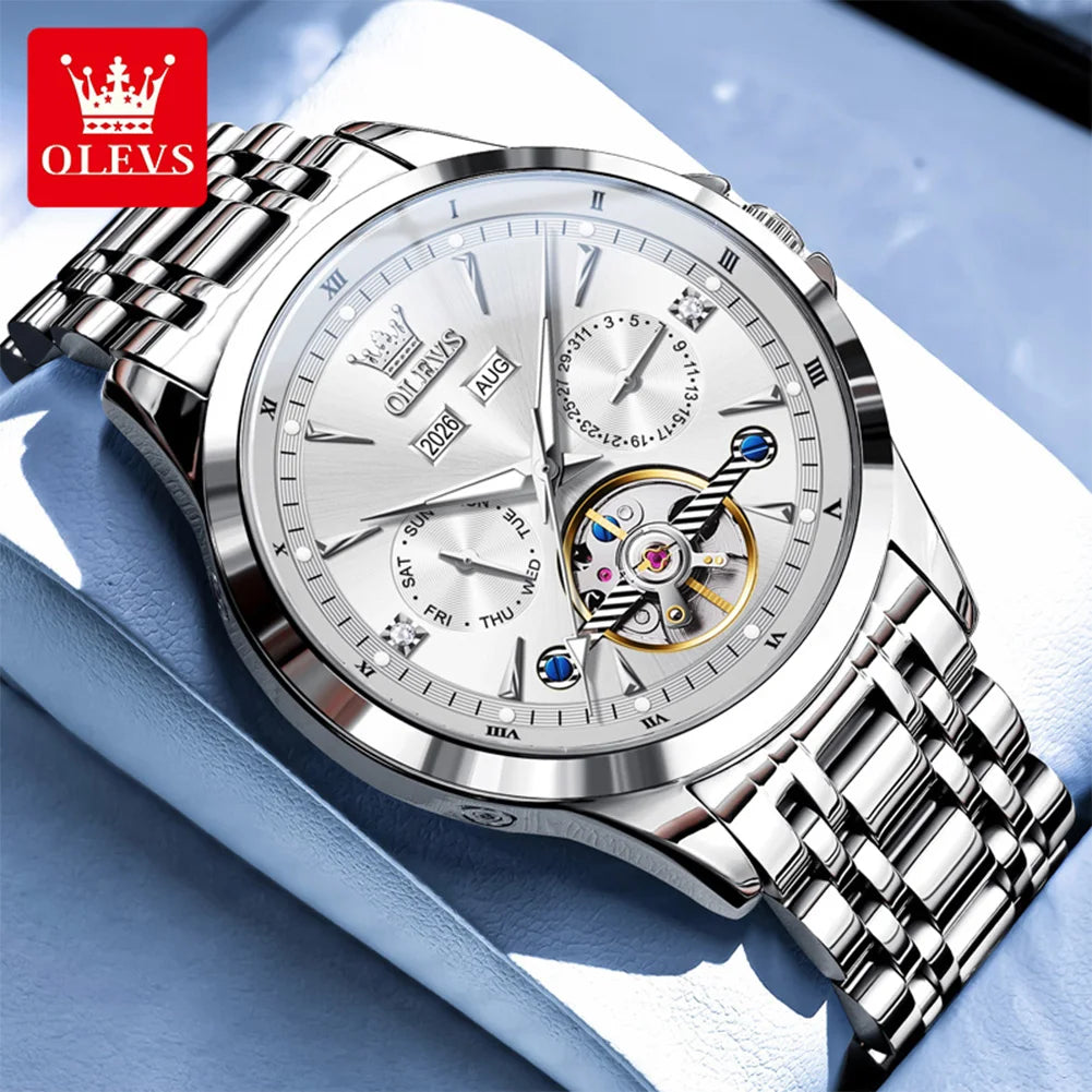 OLEVS 7091 Men's Watch Fashion Automatic Mechanical Watches For Man Top Brand Original Waterproof Luminous  Man Hand Clock Reloj